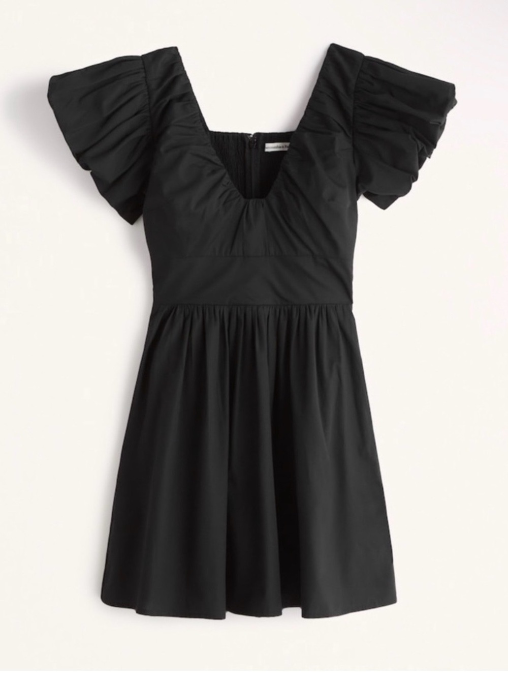 Abercrombie & Fitch Black V-Neck Puff-Sleeve Mini Dress
